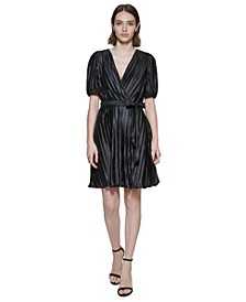 Pleated Faux-Leather Dress