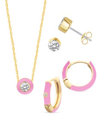 Crystal Enamel Necklace and Earring Set, 3-Piece