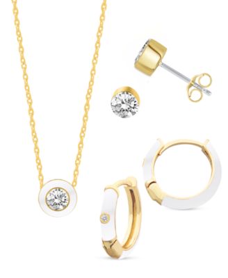 Crystal Enamel Necklace and Earring Set, 3-Piece