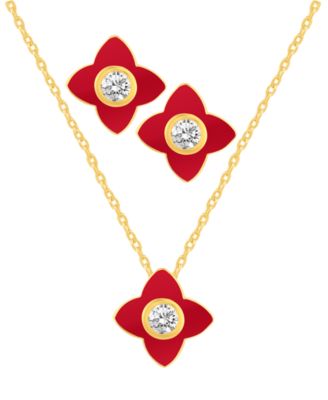 Crystal Enamel Necklace and Earring Set, 2-Piece