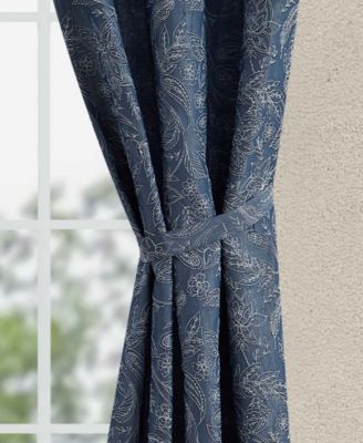 Groovy Paisley Textured Blackout Grommet Window Curtain Panel Pair with Tiebacks, 38" x 96"