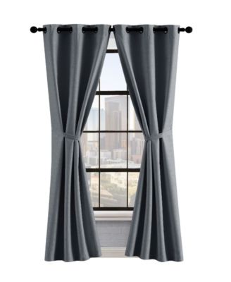 Lucky Brand Sondra Textured Leaf Pattern Blackout Grommet Window Curtain Panel Pair With Tiebacks Collection In Gray