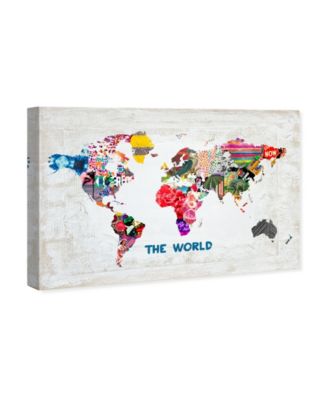 Colorful World Map Giclee Art Print on Gallery Wrap Canvas Art, 45" x 30"