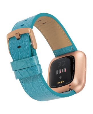Light Blue Leather Band designed for Fitbit Versa, Versa 2 and Versa Lite