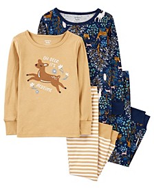 Toddler Girls Long Sleeve T-shirt and Pajama, 4-Piece Set