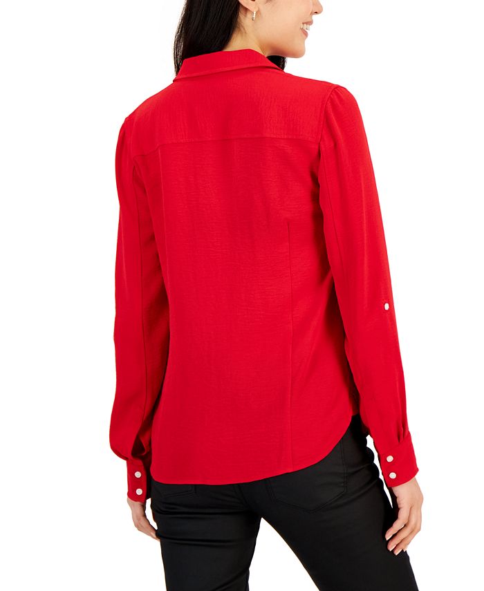 Tommy Hilfiger Women's RolltabSleeve ButtonDown Emblem Shirt