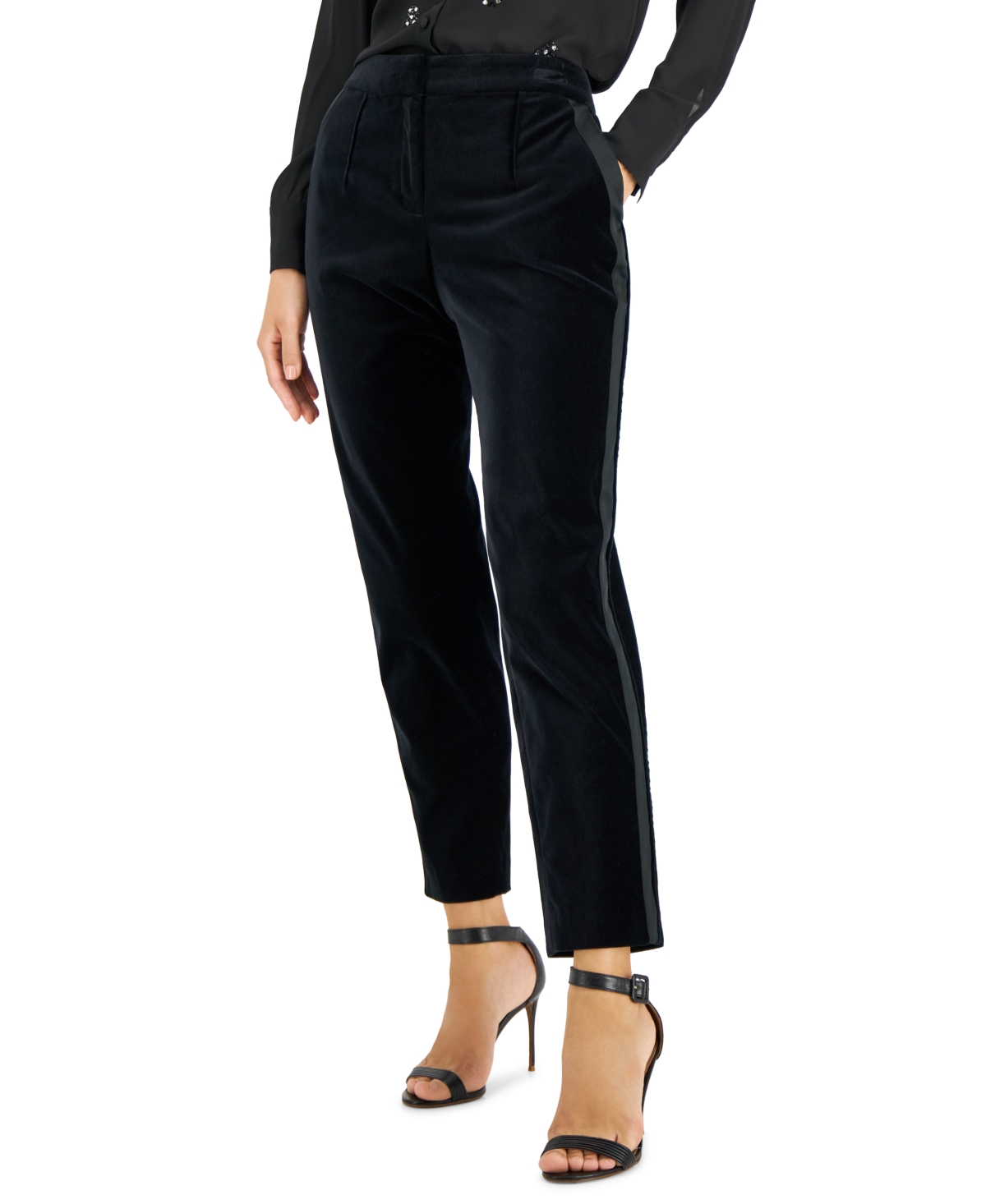 Donna Karan Women's Velvet Side-Striped Slim-Fit Pants