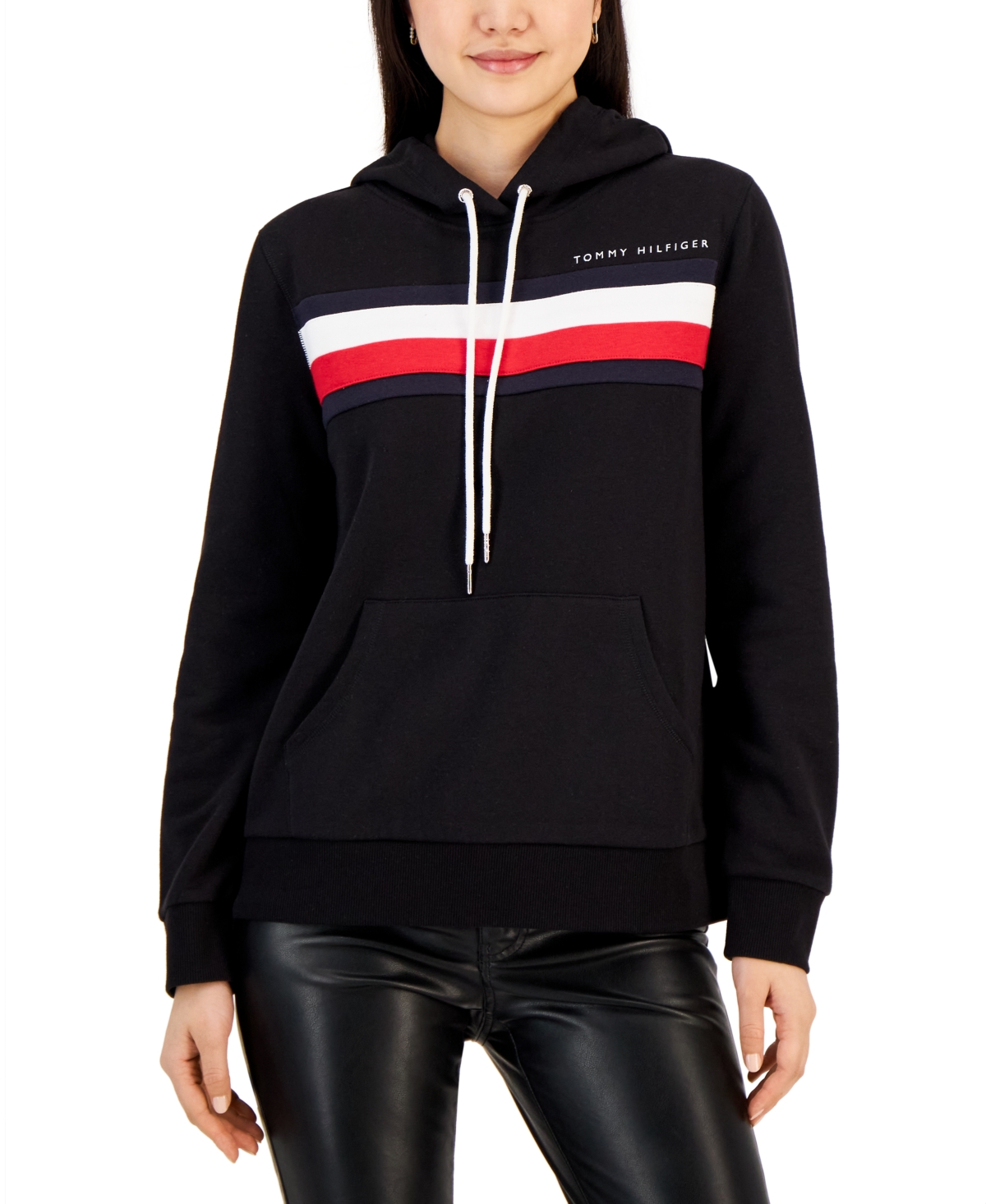 Tommy Hilfiger Women's Front Pocket Logo Pullover Hooded Sweatshirt