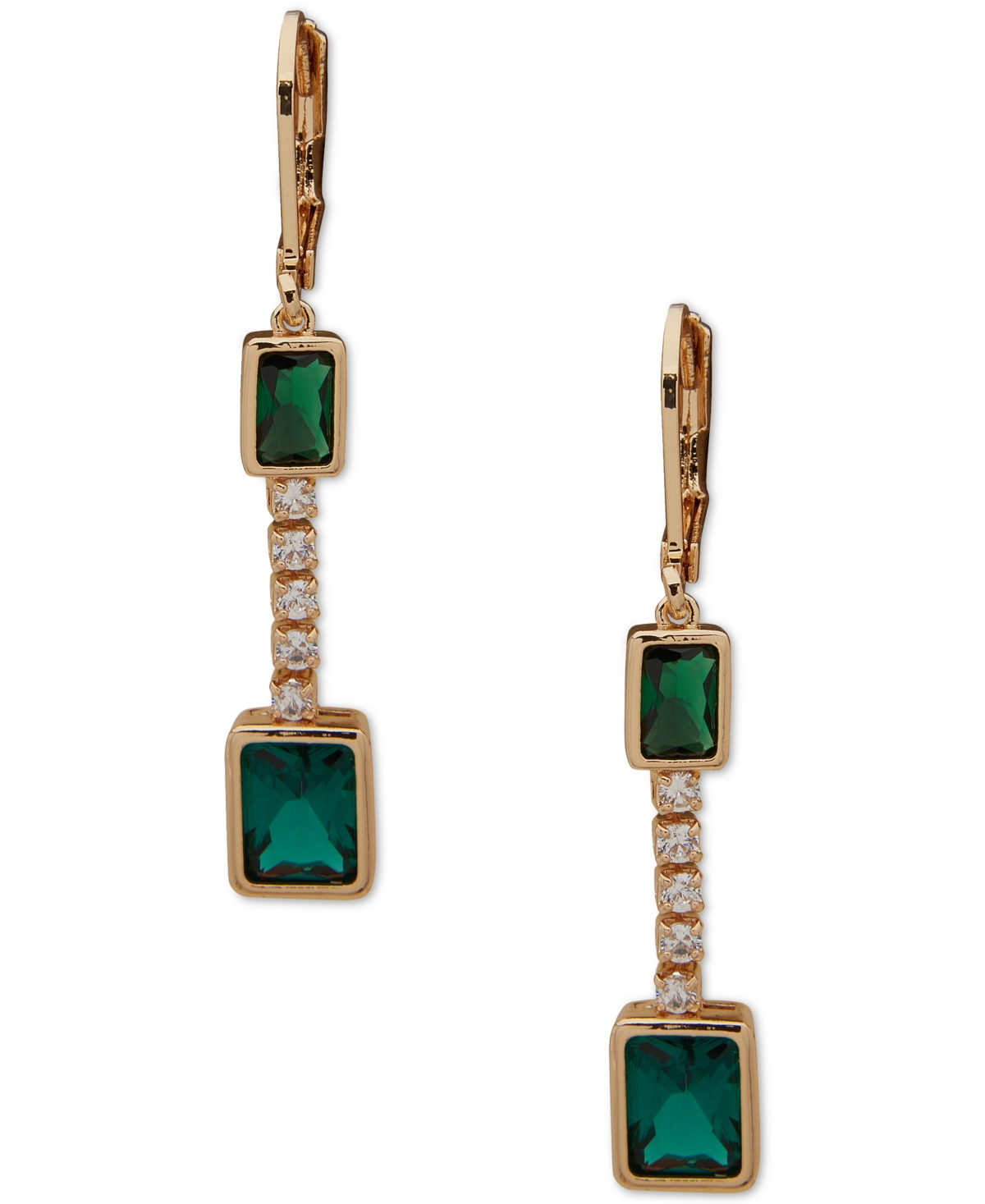 Gold-Tone Pave Crystal Square Linear Earrings - Green