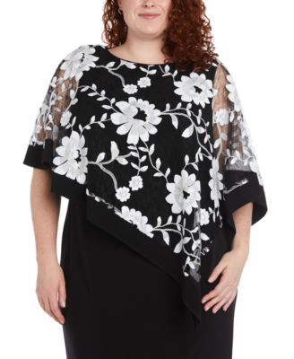 R & M Richards Plus Size Floral-Embroidered Overlay Dress