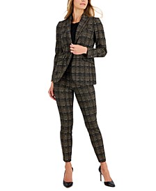 Women's Plaid One-Button Flap-Pocket Blazer & Printed High-Rise Pull-On Pants