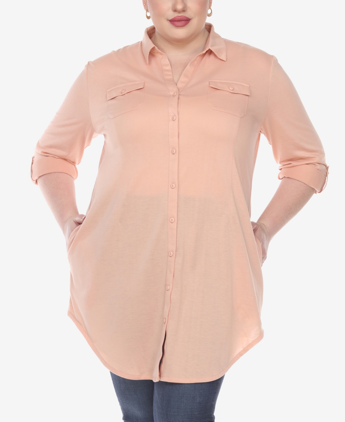 WHITE MARK PLUS SIZE STRETCHY TUNIC TOP