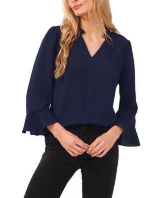 Women's 3/4 Sleeve Ruffle-Sleeve V-Neck Blouse