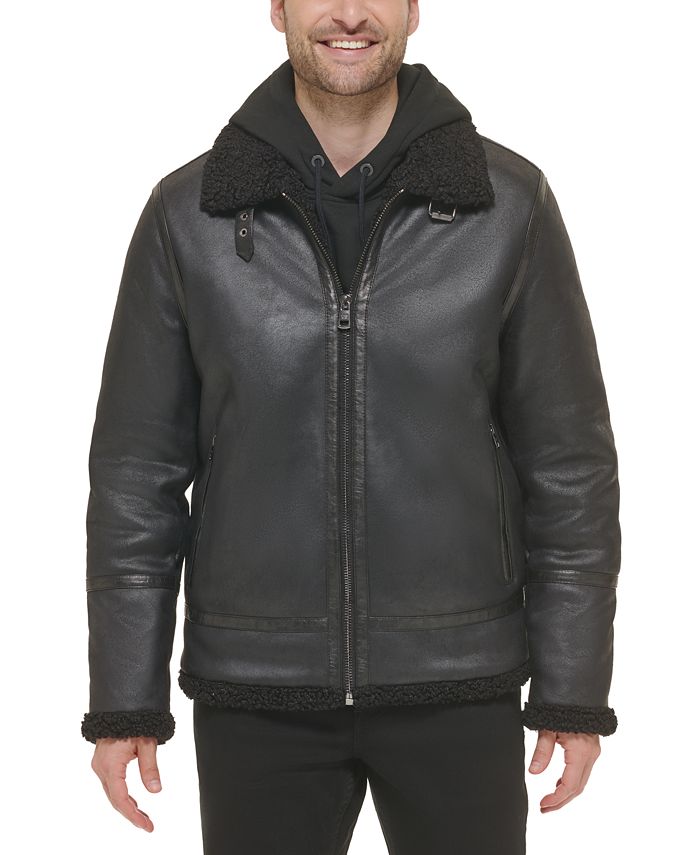 Calvin Klein Men's Faux Shearling B-3 Bomber Jacket Reviews - Coats & Jackets - - Macy's