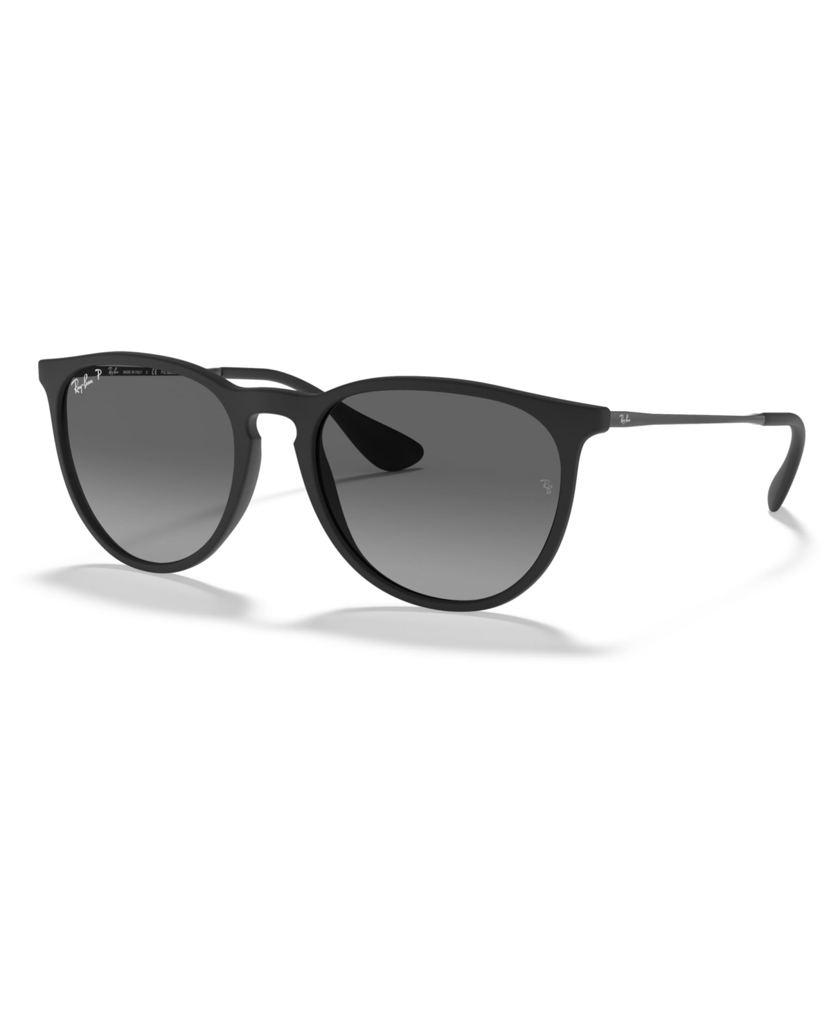 Ray Ban Sunglasses Woman Erika @collection - Gold Frame Black Lenses Polarized 54-18 In Rubber Black