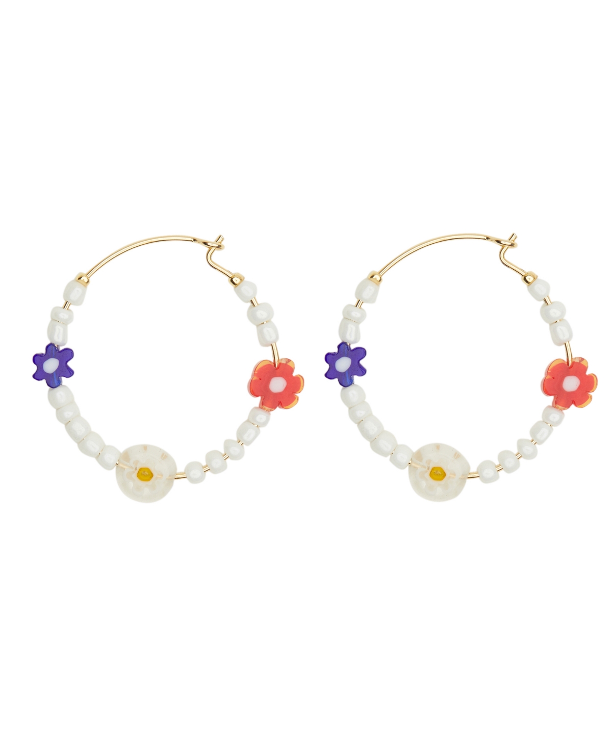 Dreamstate White and Multi Flower Bead Hoops Earrings
