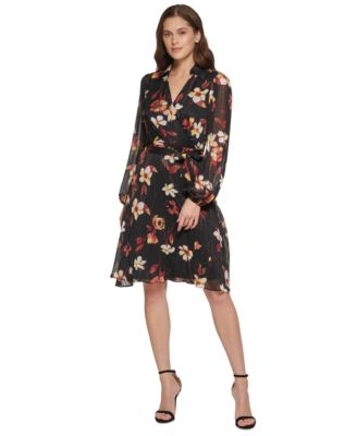 DKNY Women's Floral Print Faux Wrap Dress Pink Size 14