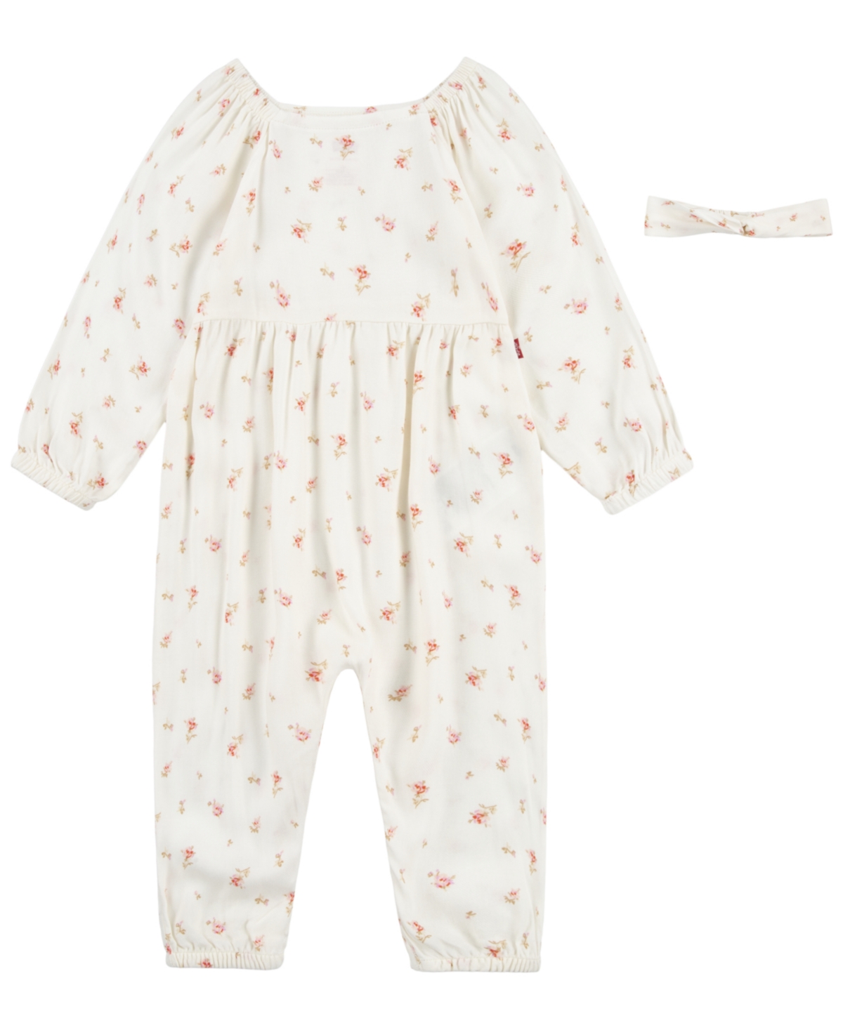 Levi's Baby Girls Long Sleeve Floral Jumpsuit And Headband, 2 Piece Set In Antique White
