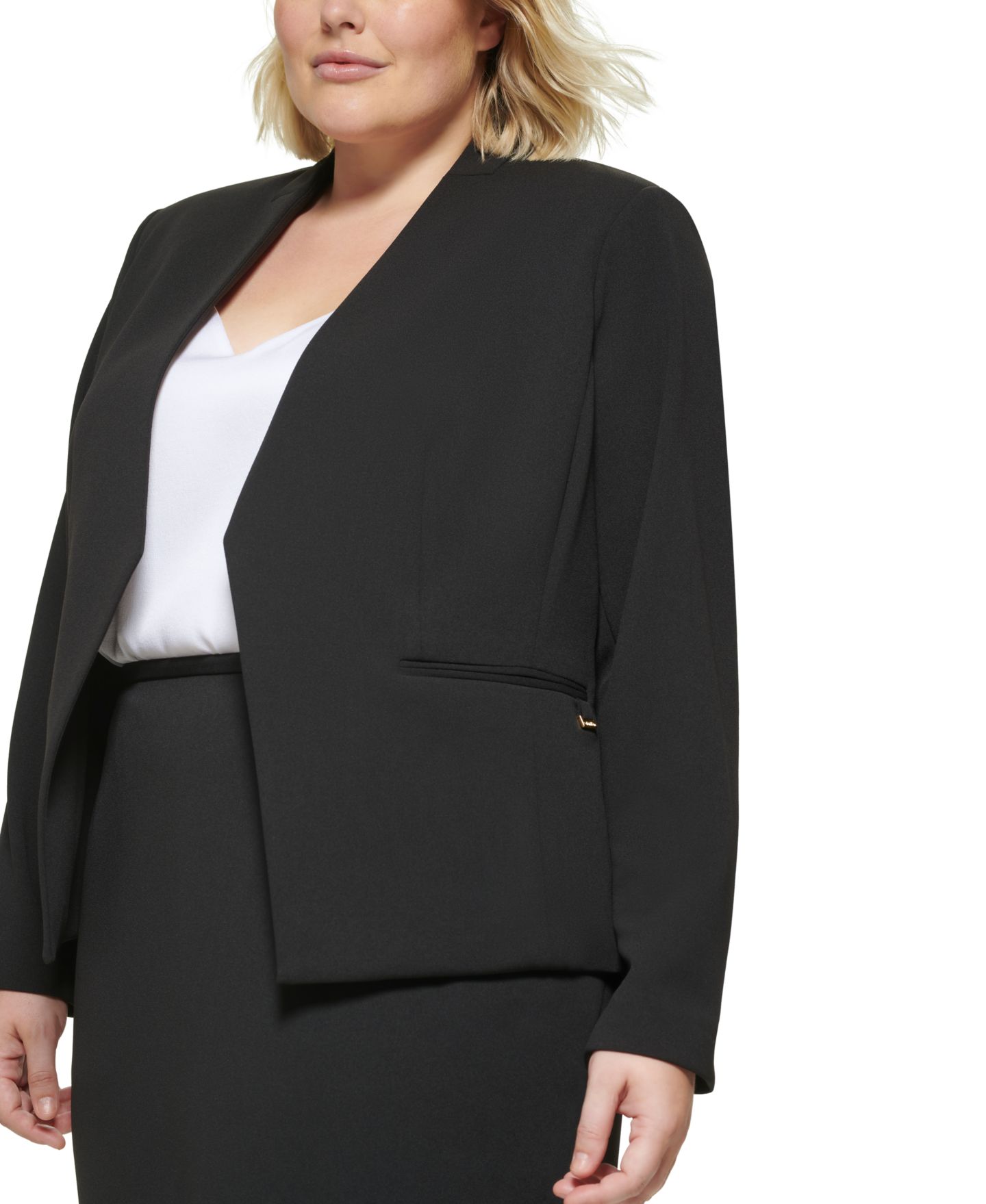 Женский пиджак Calvin Klein Plus Size Open-Front Soft Crepe Blazer, цвет: Чёрный — фото 4