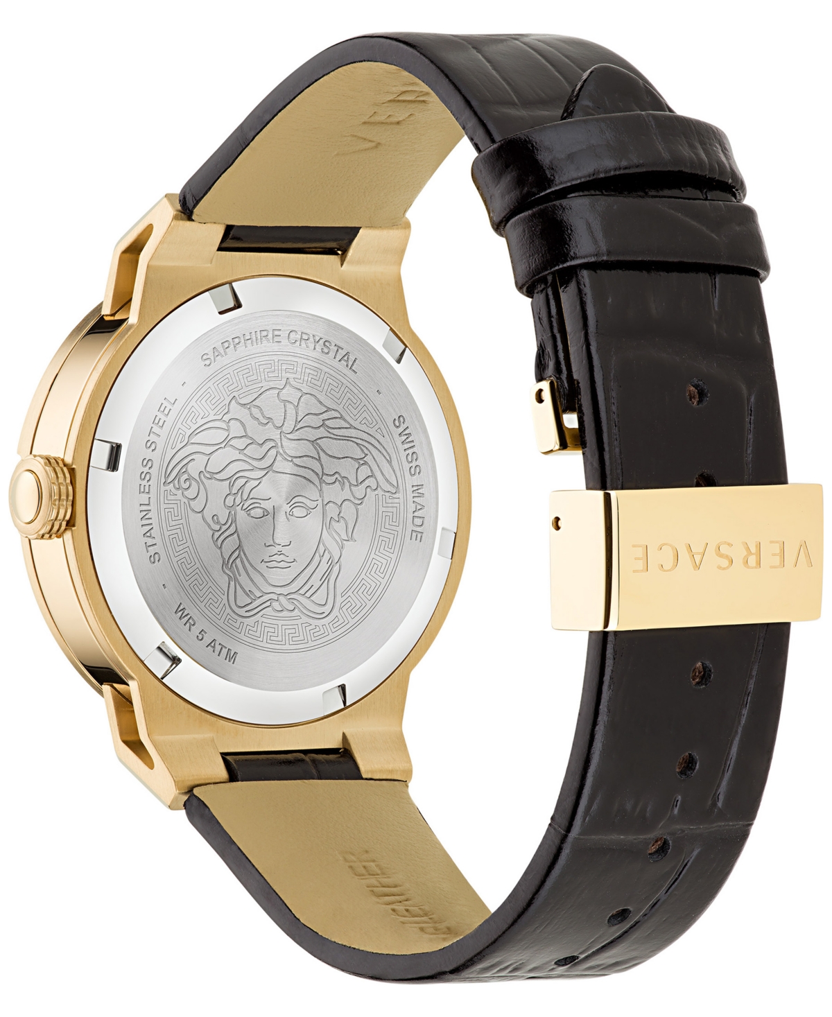 Versace Women's Swiss Medusa Infinite Black Leather Strap Watch 38mm In Ip Yellow Gold