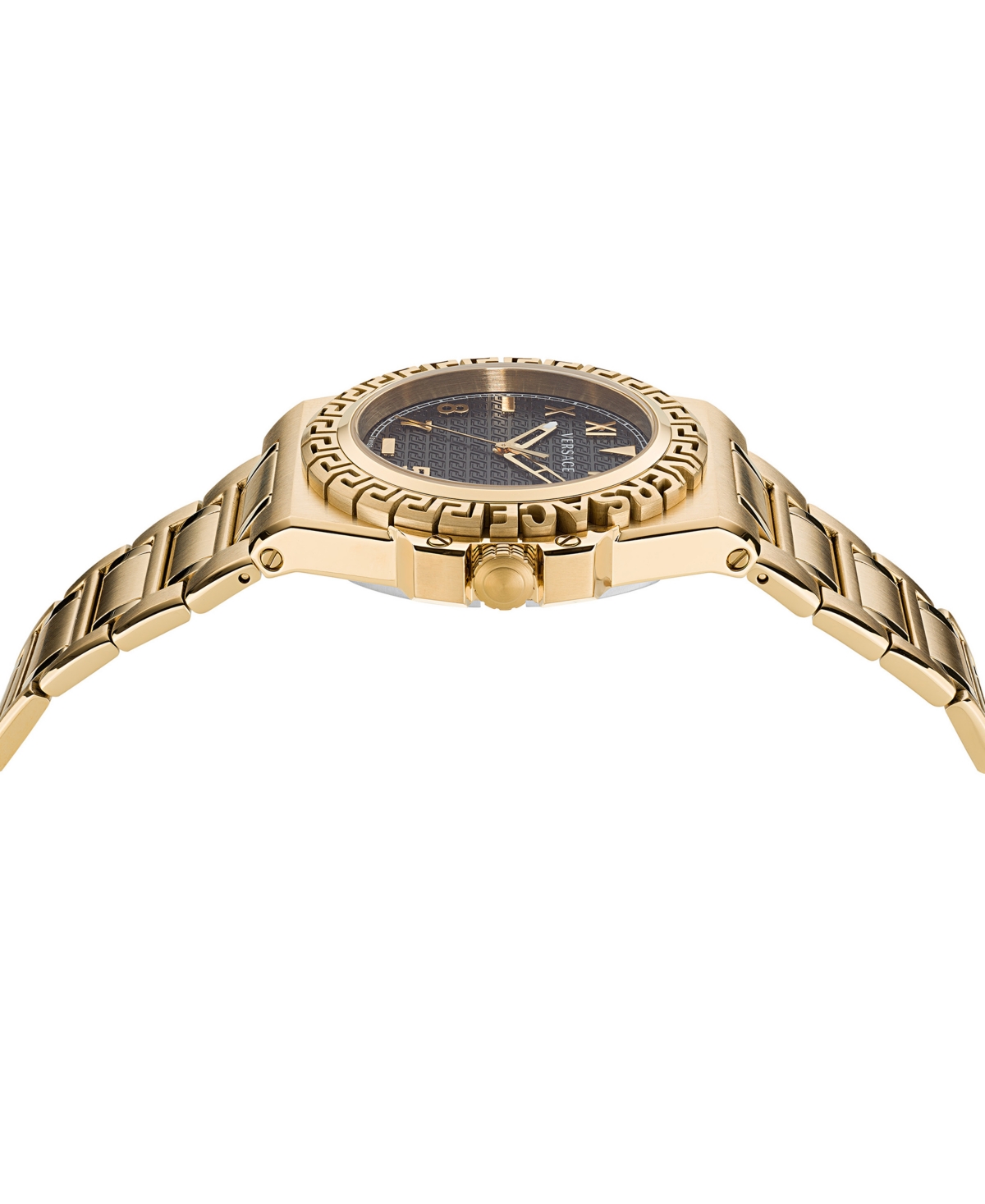 Shop Versace Men's Swiss Greca Reaction Gold-tone Stainless Steel Bracelet Watch 44mm In Ip Yellow Gold