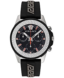 Men's Swiss Chronograph Greca Time Black Silicone Strap Watch 45mm