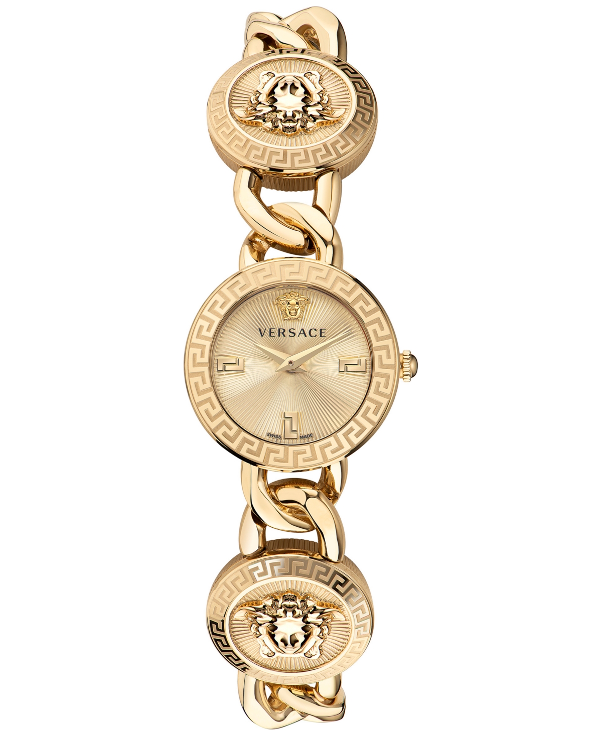 VERSACE WOMEN'S STUD ICON GOLD ION PLATED BRACELET WATCH 26MM