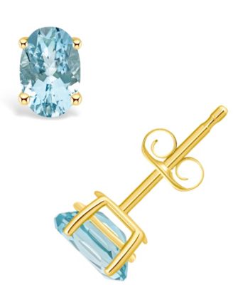 Macy's Aquamarine (3/4 Ct. T.w.) Stud Earrings In 14K Yellow Gold Or ...