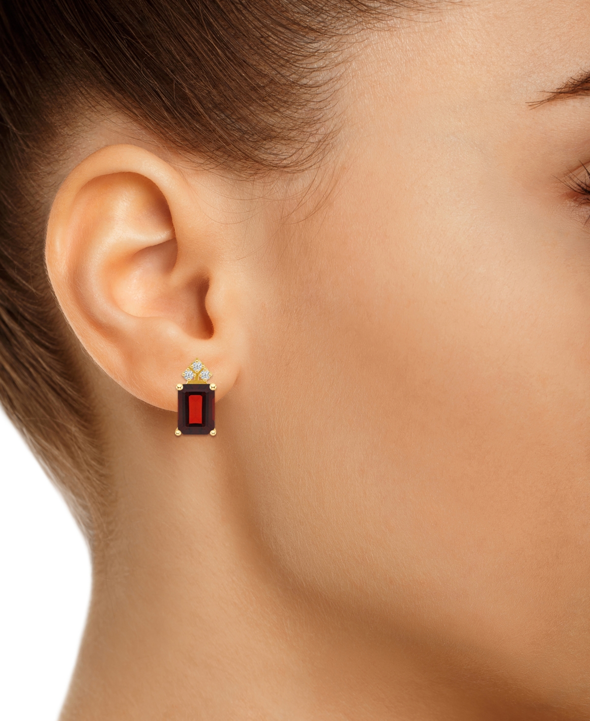 Garnet (3-7/8 ct. t.w.) and Diamond (1/8 ct. t.w.) Stud Earrings in 14K Yellowor 14K White- Gold