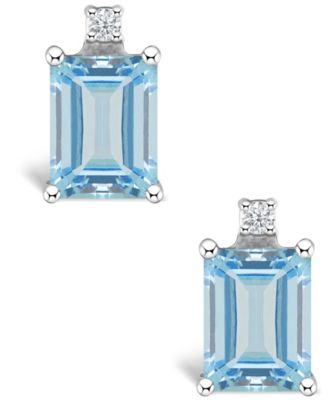 Aquamarine (1 ct. t.w.) and Diamond Accent Stud Earrings in 14K White Gold or 14K Yellow Gold