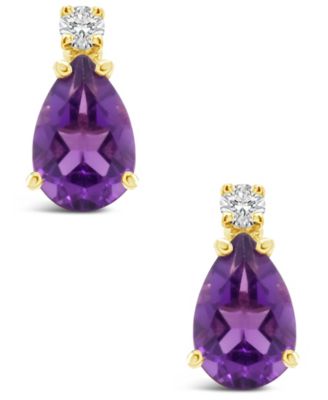 Amethyst (3/4 ct.t.w) and Diamond Accent Stud Earrings in 14K Yellow Gold