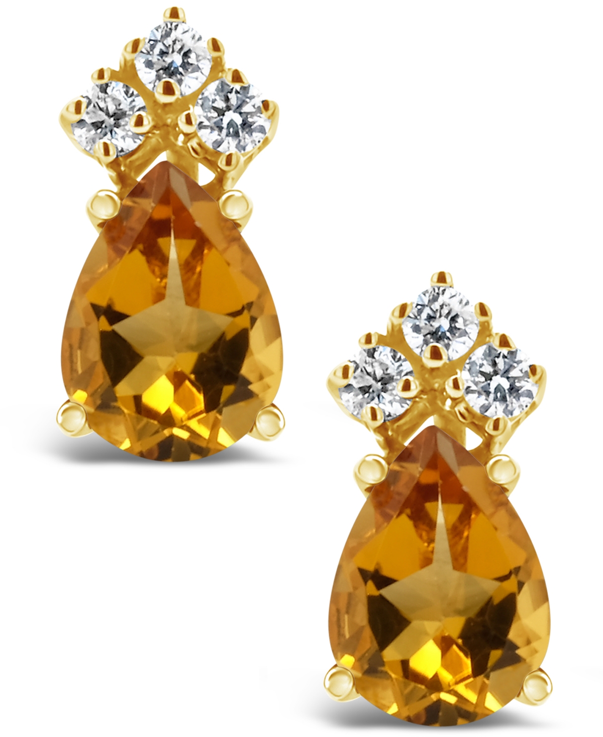 and Diamond Stud Earrings (1-1/3 ct.t.w and 1/8 ct.t.w) 14K Yellow Gold - Citrine
