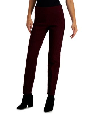 Alfani - Petite Diamond Jacquard Tummy-Control Pull-On Pants