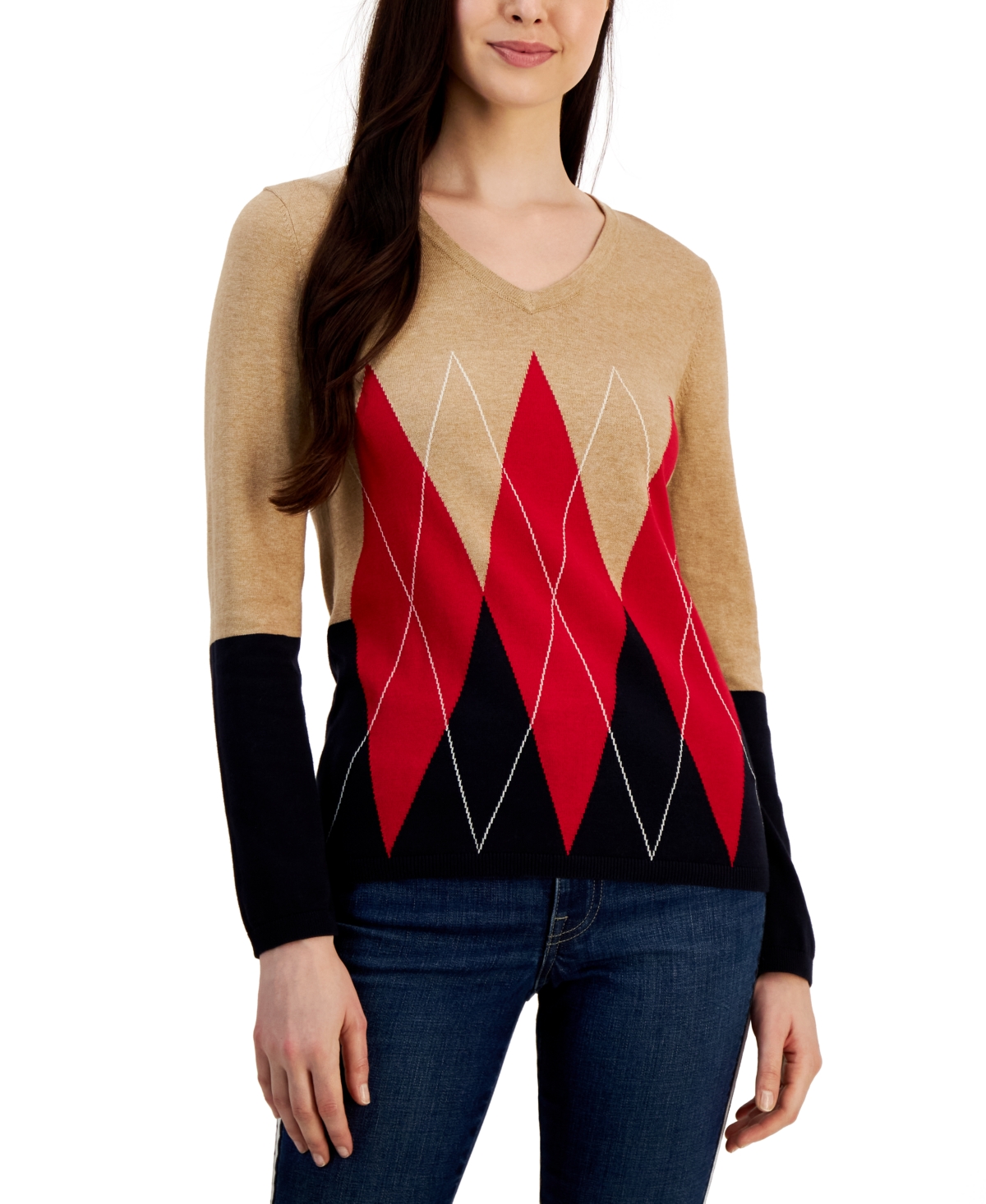 Tommy Hilfiger Women's Cotton Colorblocked Argyle Sweater
