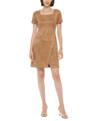 Calvin Klein - Petite Faux-Suede Zip-Front Dress