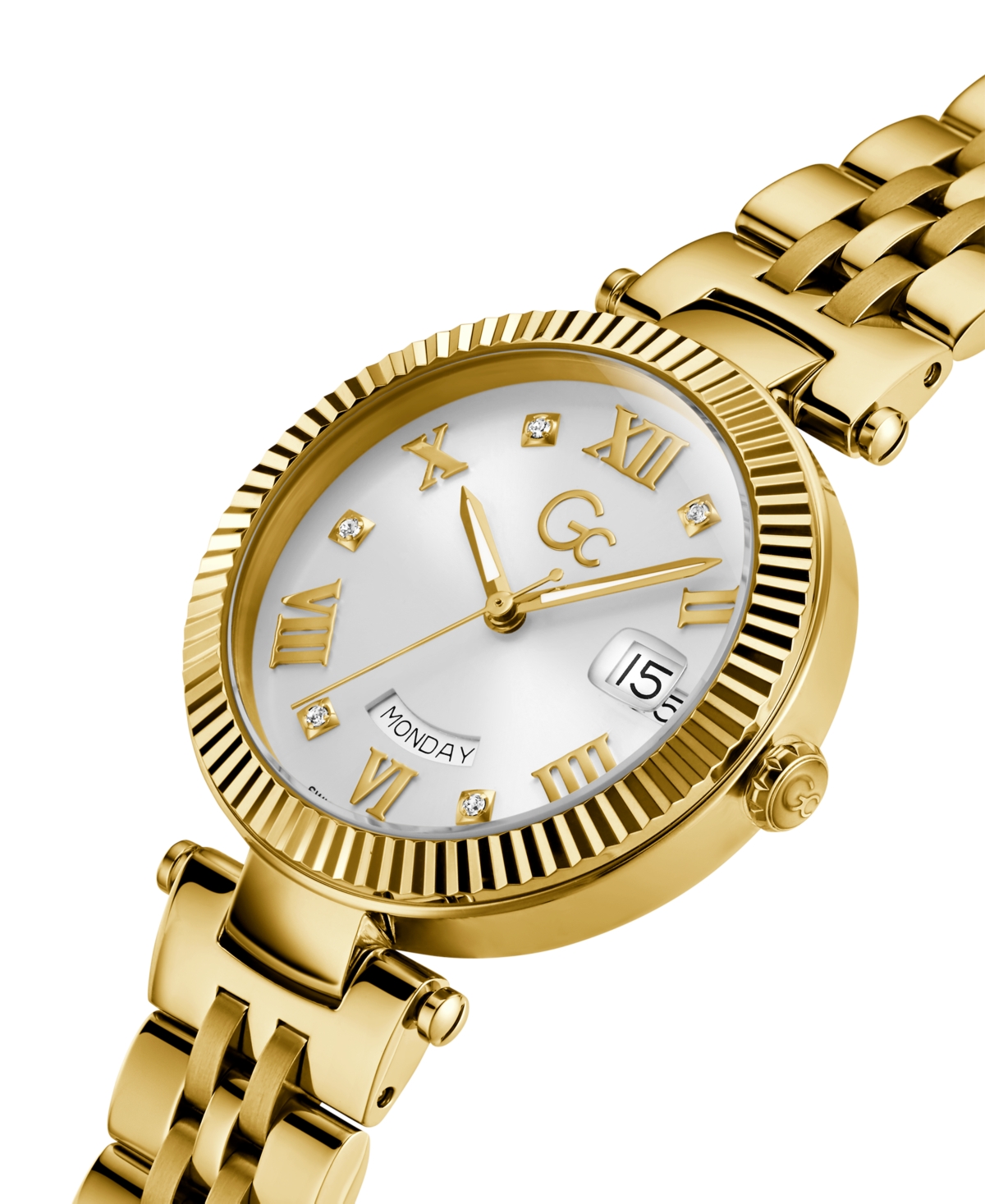 Shop Guess Gc Flair Women's Swiss Gold-tone Stainless Steel Bracelet Watch 34mm