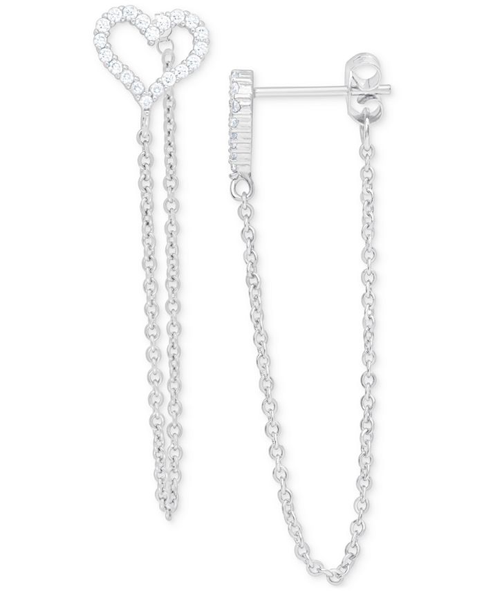 Macy's LabCreated White Sapphire Heart Chain Drop Earrings (1/3 ct. t