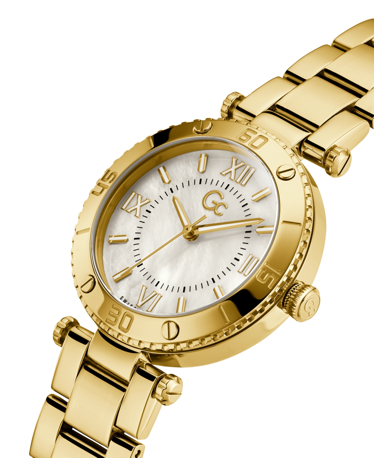 Shop Guess Gc Muse Women's Swiss Gold-tone Stainless Steel Bracelet Watch 34mm
