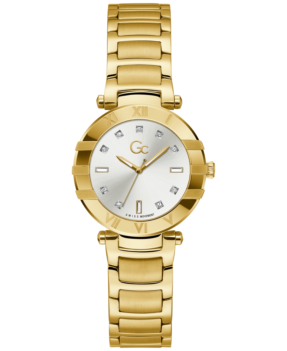 Guess Gc Cruise Women's Swiss Gold-tone Stainless Steel Bracelet Watch 32mm In Silver-tone
