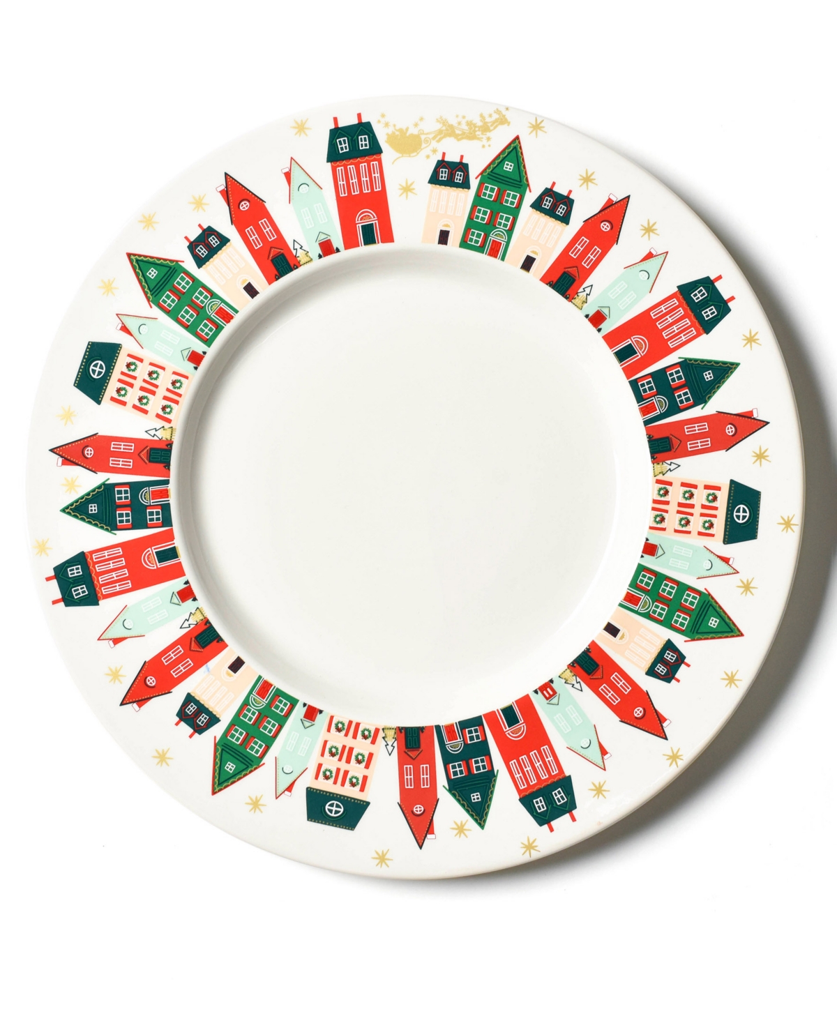Flying Santa Rimmed Dinner Plate 4 Piece Set, Service for 4 - White