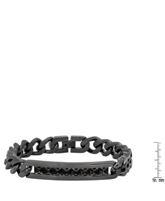 Black Ion Plating Thick Cuban Link Chain and Simulated Black Diamonds ID Bracelet