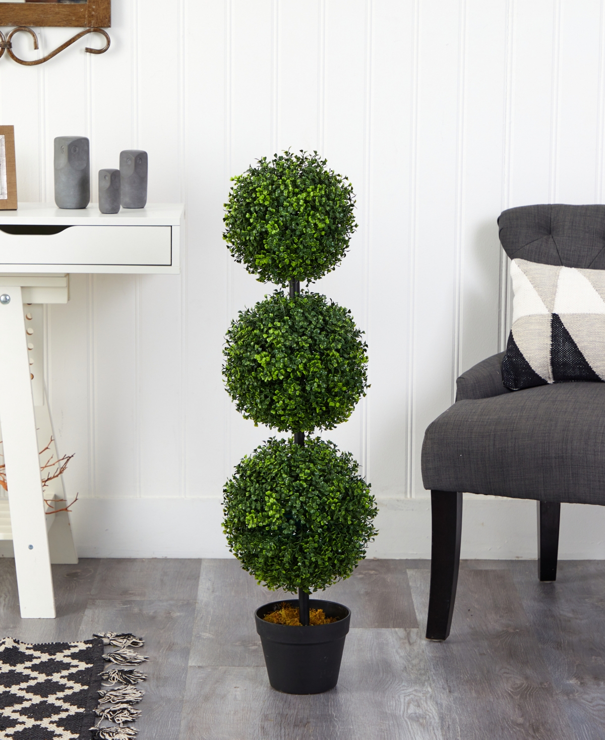 NEARLY NATURAL 3' BOXWOOD TRIPLE BALL TOPIARY ARTIFICIAL TREE INDOOR/OUTDOOR 