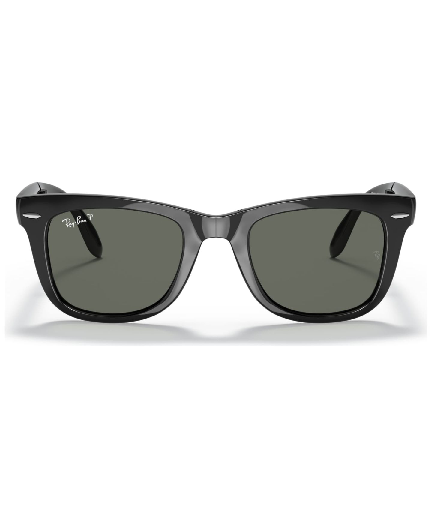 Женские солнцезащитные очки Ray-Ban Polarized Sunglasses, RB4105 Folding Wayfarer, цвет: Полированный чёрный / Зелёный — фото 1
