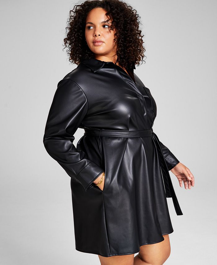 Hi Curvy Plus Size Women Faux Leather Oversized Shirt Dress