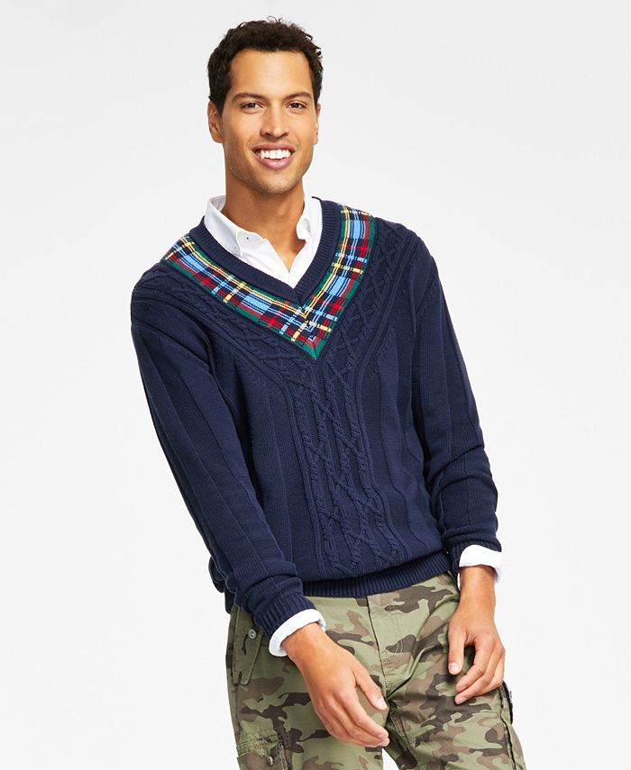 Nautica Men's Cable-Knit V-Neck Sweater