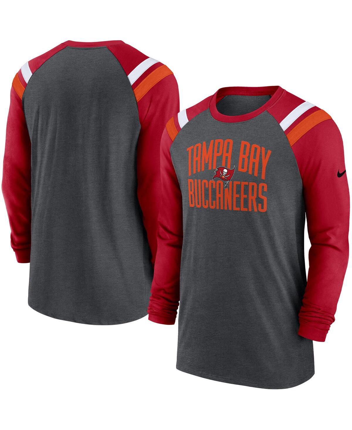 Shop Nike Men's  Heathered Charcoal And Red Tampa Bay Buccaneers Tri-blend Raglan Athletic Long Sleeve Fas In Heathered Charcoal,red