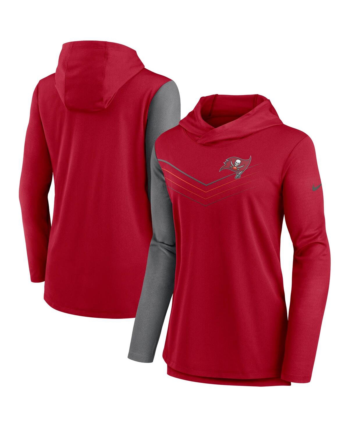 Nike Women's  Red And Heathered Charcoal Tampa Bay Buccaneers Chevron Hoodie Performance Long Sleeve In Red,heathered Charcoal