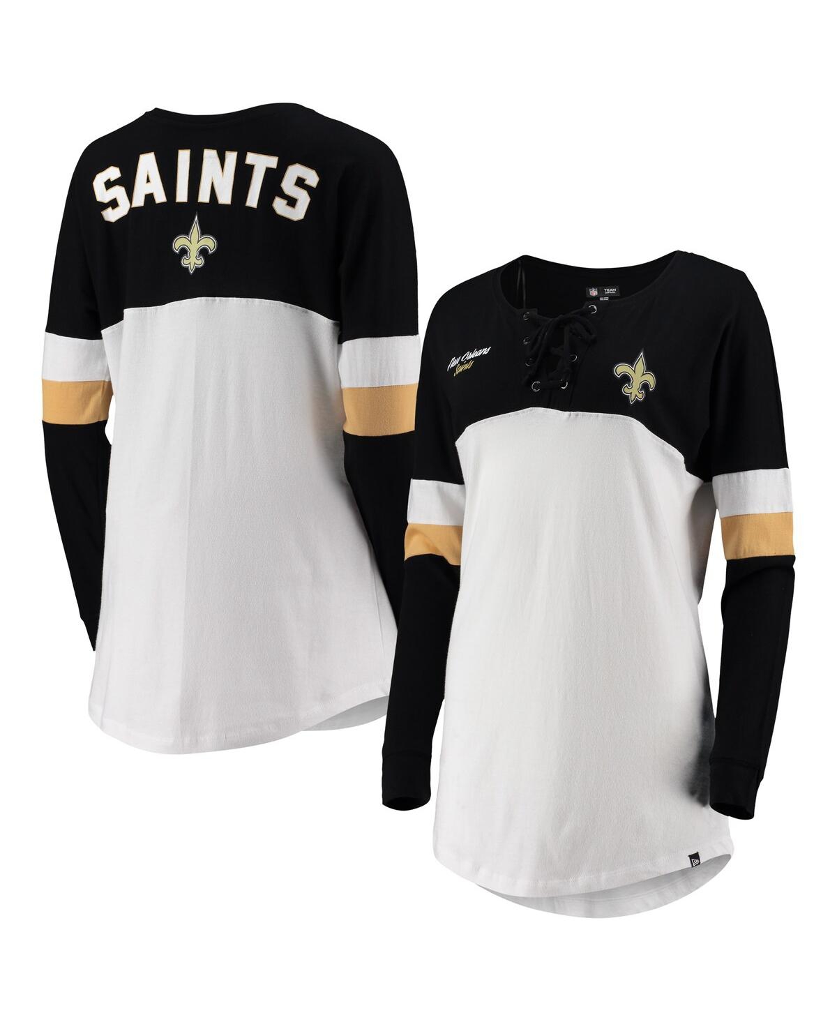 Women's New Era White, Black New Orleans Saints Athletic Varsity Lace-Up V-Neck Long Sleeve T-Shirt White,Black