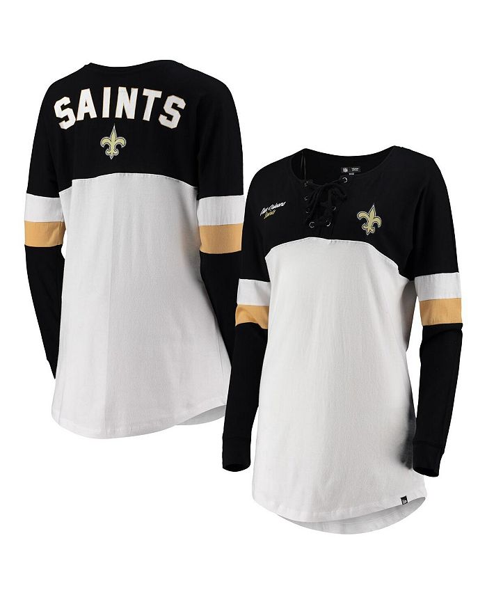 New Era Women's White, Black New Orleans Saints Athletic Varsity Lace-Up  V-Neck Long Sleeve T-shirt - Macy's