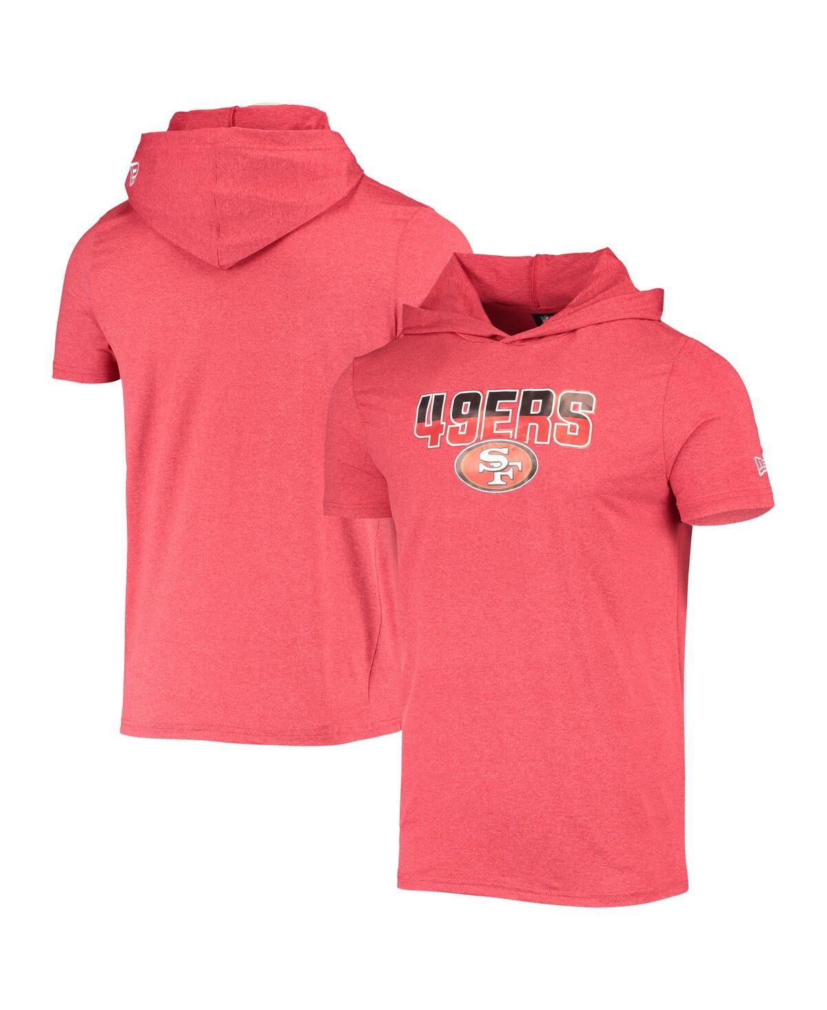 NEW ERA MEN'S NEW ERA HEATHERED RED SAN FRANCISCO 49ERS TEAM BRUSHED HOODIE T-SHIRT 